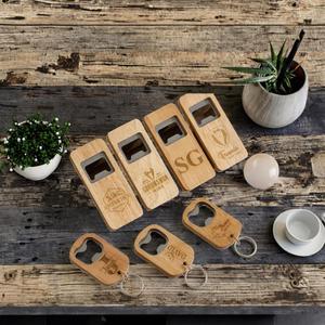Paquete de 100 abridores de botellas personalizados con mango de madera, espacios en blanco para grabado láser, mezcla de 2 estilos para uso en bares, abridor promocional de metal - Product Image 2