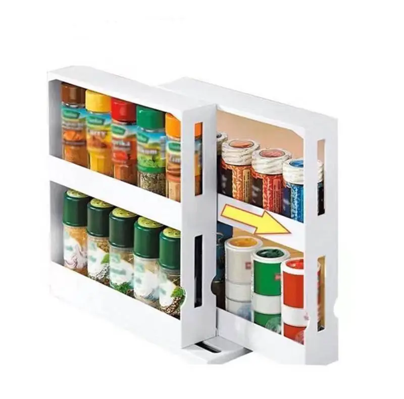 Multi-Function 2 Tier Rotate Spice Storage Rack Seasoning Swivel Storge Organizer Shelf