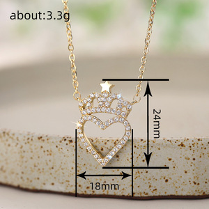 Collana con ciondolo a forma di cuore, corona e stella per donna, gioielli alla moda - Product Image 4