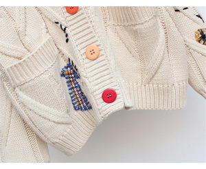 Suéteres de flores para mujer, cárdigan cálido de punto, Chaqueta con bolsillo bordado, chaquetas de punto de moda, abrigos de otoño e invierno - Product Image 4