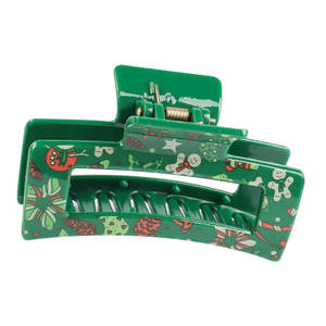 Pinza para el Cabello Navideña de 8.5cm, Cuadrada, Verde, con Diseño Impreso, de Plástico Hueco, con Decoración Roja Festiva - Product Image 5