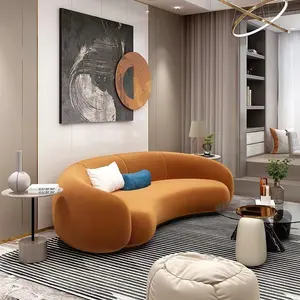 Apartamento boucle sofá curvo sofá contemporâneo tecido peluche rugiano pierre sofá couro creme branco
