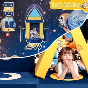 Ensemble de canapés modulaires pour enfants avec motif étoile et lune, meubles en mousse bleus et jaunes pour les tout-petits et les enfants, salle de jeux - Product Image 5