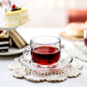 Original Creative Sodalime Glass Tea Coffee <strong>Cup</strong> and Saucer Glass <strong>Cup</strong> <strong>Set</strong> With Handle - Product Image 1