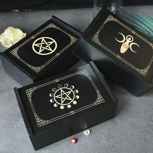 Scatola Porta Carte dei Tarocchi in Legno Nera con Apertura a Scorrimento, Scatola Regalo, Contenitore per Carte dei Tarocchi - Product Image 1