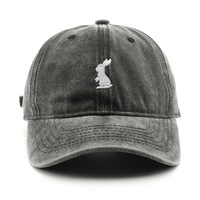 Gorra de Béisbol Unisex de Lona de Algodón de 6 Paneles, Estilo Vintage Deportivo, Bordado de Conejo de Dibujos Animados, Diseño Animal Lavado, Ajustable, para las Cuatro Estaciones