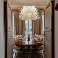 Lustre moderne nordique réglable en hauteur, luxueux, à LED, blanc chaud, avec plumes et verre, pour salon et hôtels
