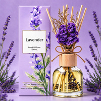 Diffuseur de roseaux à la lavande 100 ml, diffuseur en rotin avec fleurs séchées naturelles, parfum longue durée, parfum d'ambiance pour la chambre, la salle de bain, le bureau