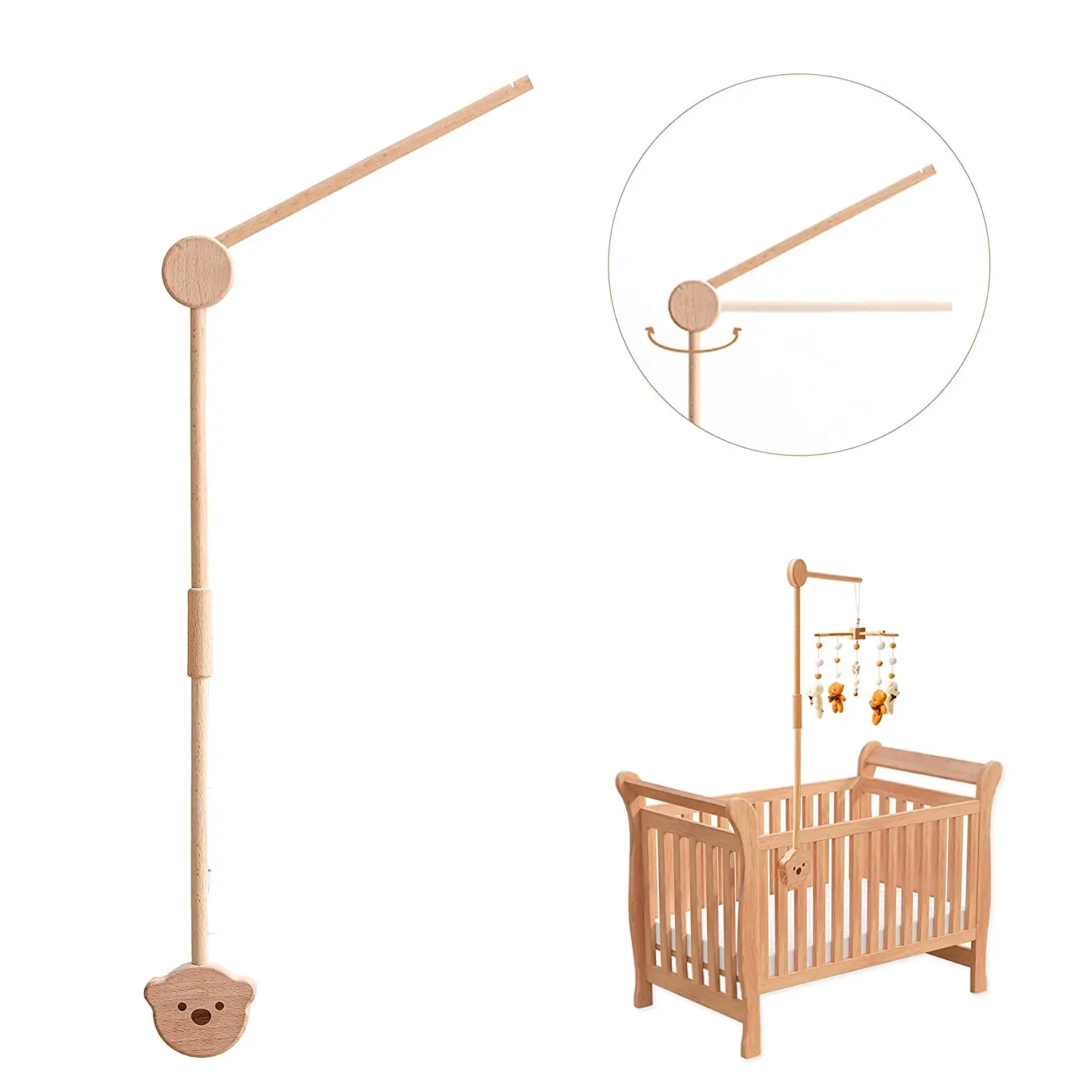 Wooden Crib Mobile Arm Baby Mobile Holder for Crib