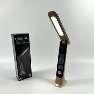 Modern Portable Rechargeable Battery 5W LED Desk Lamp Adjustable Novelty Design Eye Caring Clock Display <b>Small</b> Size Study - Product Image 1