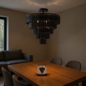 WORLE Modern Black Crystal <b>Chandelier</b> 20 Inch Round LED Ceiling <b>Light</b> for Home Living Room Dining <b>Bedroom</b> - Product Image 2