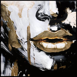 <span class=keywords><strong>Peinture</strong></span> à l'huile abstraite de portrait avec éclaboussures dorées, <span class=keywords><strong>visage</strong></span> expressif noir, blanc et or, art <span class=keywords><strong>contemporain</strong></span>, décorations murales - Product Image 3