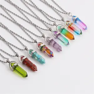 Spirituele Energie Healing Wees Quartz Stone Hanger Ketting Waarzeggerij Zeshoekige Chakra Crystal Bullet Vorm Edelsteen Ketting