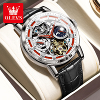Montre mécanique pour homme OEM 6670, luxe, personnalisée, automatique, boîtier en alliage argenté, bracelet en cuir, cadran ajouré, lumineux, étanche, calendrier