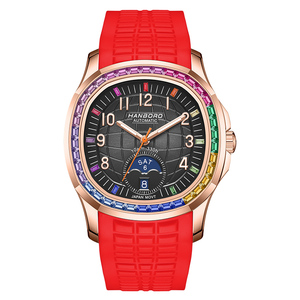 HANBORO Luxury Rainbow Bezel Automatic <strong>Watch</strong> Unisex Rose Gold 3D Dial Moon Phase Sapphire Crystal Sport High Quality Miyota - Product Image 4
