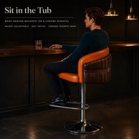 Tabouret de bar pivotant moderne en cuir PU orange, dossier enveloppant plissé marron, hauteur réglable, base chromée, chaise de comptoir