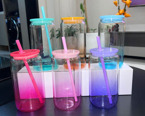 Sublimazione 16oz colore cambiamento graduale di vetro isolato sublimazione con tappo colorato pp paglia colorata e coperchio - Product Image 6