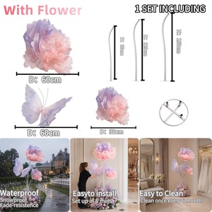 Installation florale géante élégante et noble en soie dégradée, pivoine et papillon, pour mariage, bord de piscine, aménagement extérieur - Product Image 2