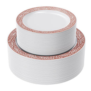 175 pièces assiettes en plastique blanches creuses jetables en dentelle dorée <span class=keywords><strong>avec</strong></span> assiettes de fête en plastique à jante dorée pour la fête de mariage - Product Image 5