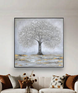 Arte Astratta Minimalista su Tela con <span class=keywords><strong>Albero</strong></span> Argentato, <span class=keywords><strong>Dipinti</strong></span> Acrilici Ecologici di Natura Morta, Decorazione Murale Fatta a Mano - Product Image 2