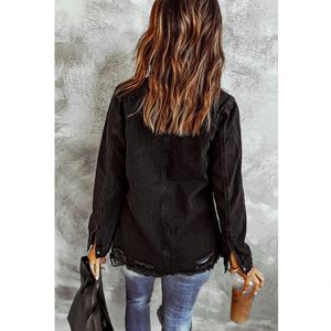 Nouvelle chemise déchirée à manches longues <span class=keywords><strong>pour</strong></span> femmes, vestes, veste décontractée <span class=keywords><strong>en</strong></span> jean noir <span class=keywords><strong>pour</strong></span> femmes - Product Image 2