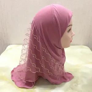 Écharpe islamique pour enfants de 2 à 7 ans, chapeau, turban, avec filet en dentelle, pour filles, couvre la tête, collection 2022