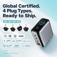 Chargeur rapide USB-C 4 ports GaN3 148W PD3.0 avec écran intelligent pour ordinateurs portables/iPhones, ignifuge, certifié CE, pour ordinateur de bureau