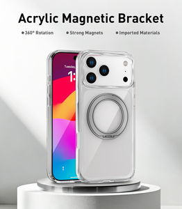 Étui de téléphone magnétique transparent premium avec béquille et anneau magnétique pour doigt, en TPU + acrylique, pour iPhone 17, 16, 15 Pro - Product Image 5