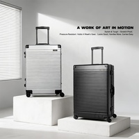 Valise à roulettes rigide avec logo personnalisé, coins en aluminium, fermeture éclair anti-éclatement, serrure TSA en PC Bayer allemand, cadre en aluminium
