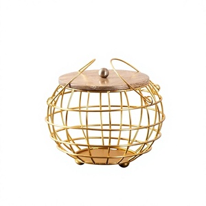 Round Metal <b>Storage</b> <b>Basket</b> With Lid Modern Candy Box Stainless Steel Wire <b>Mesh</b> Design For Living Room Neatening - Product Image 1