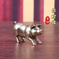 1 pièce Adorable petit cochonnet en laiton pur, signe du zodiaque, objet massif vintage, décoration de table, figurine de thé, artisanat en cuivre