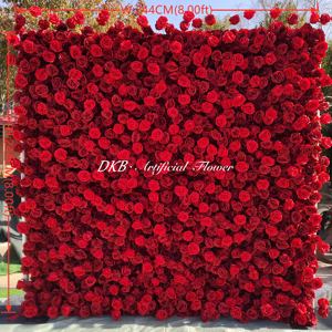 DKB 8ft X 8ft Blumenwand-Panel Rote Rosen Blumenwand-Hintergrund Hochzeitsdekoration 3D-Stil Seidenblumen-Wanddekorationen - Product Image 2