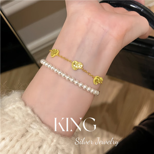 ชุดสร้อยข้อมือและสร้อยคอรูปน้ำเต้าคิงซิลเวอร์ เงินแท้ 925 ชุบทอง เครื่องประดับสำหรับผู้หญิงใส่ได้ทุกวัน - Product Image 4