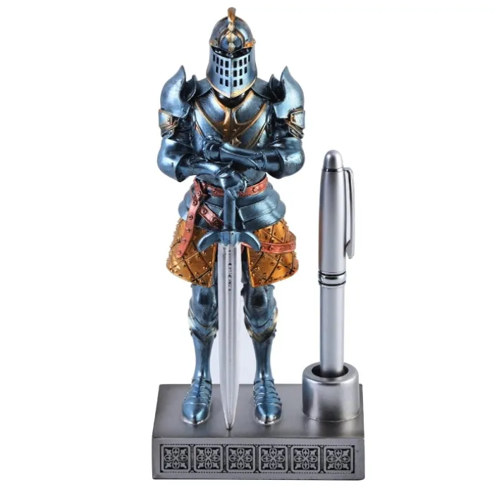 Resin soldier Knight silver pen holder crafts statue
