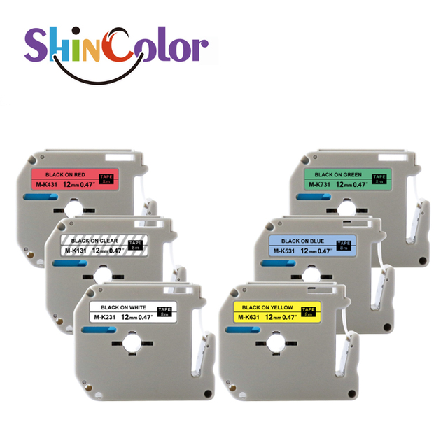 ShinColor Compatible for 12mm PET Label Tape for Label Printers Cartridge Ribbon Models M-k231/M-k531/M-k431/M-k631/M-k731