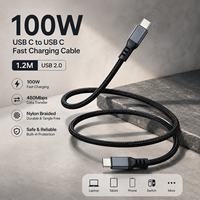 Câble USB C vers USB C tressé en nylon 1,2 m 100 W PD 5 A Charge rapide USB 2.0 Type C Câble de données Fournisseur OEM ODM