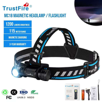 Lampe frontale LED rechargeable et étanche TrustFire MC18, 1200LM, haute luminosité, 5 modes, longue portée, chargement USB magnétique
