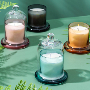 Vente en gros pot <span class=keywords><strong>de</strong></span> Bougie résistant à la chaleur, bocaux <span class=keywords><strong>de</strong></span> Bougie <span class=keywords><strong>de</strong></span> luxe nordique en Borosilicate vert avec dôme - Product Image 2
