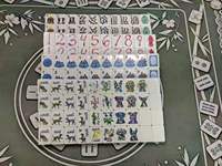 Jeu de tuiles de Mahjong américaines en acrylique, inspiré des chiots, bicolore blanc et rose, motifs os de chien et floraux, pour la maison, la table et les jeux de loisirs