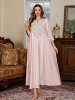 Nouvelle Abaya élégante pour femmes musulmanes, style Dubaï, broderie à la corde, manches trois-quarts, longueur MAXI, motif floral, ourlet évasé