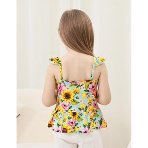 Camiseta sin mangas para niñas, estampado floral, volantes, verano, transpirable, algodón, fibra de bambú, 3 meses-5T - Product Image 5