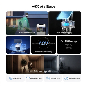 Caméra solaire 4G 3MP AOV à très faible consommation d'énergie, enregistrement 24/7, alerte IA pour humains et animaux, audio bidirectionnel, vision nocturne, prix d'usine AG30 - Product Image 2