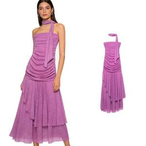 Vestido de Verano para Mujer, Nuevo Estilo Moderno, con Estampado de Lunares, Plisado, Decoración con Pañuelo, Sin Mangas, Elegante - Product Image 1