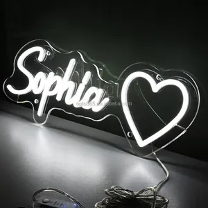 Letrero de neón LED con letras personalizadas, luz artística para boda, corazón, nombre, logotipo, acrílico, colgante de pared, decoración de fiesta en casa, luces