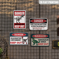 Letrero Metálico Vintage de Advertencia de Peligro de Dinosaurios, Decoración de Pared con Temática Jurásica para Habitación Infantil, Sala de Juegos, Adorno de Pared para el Hogar