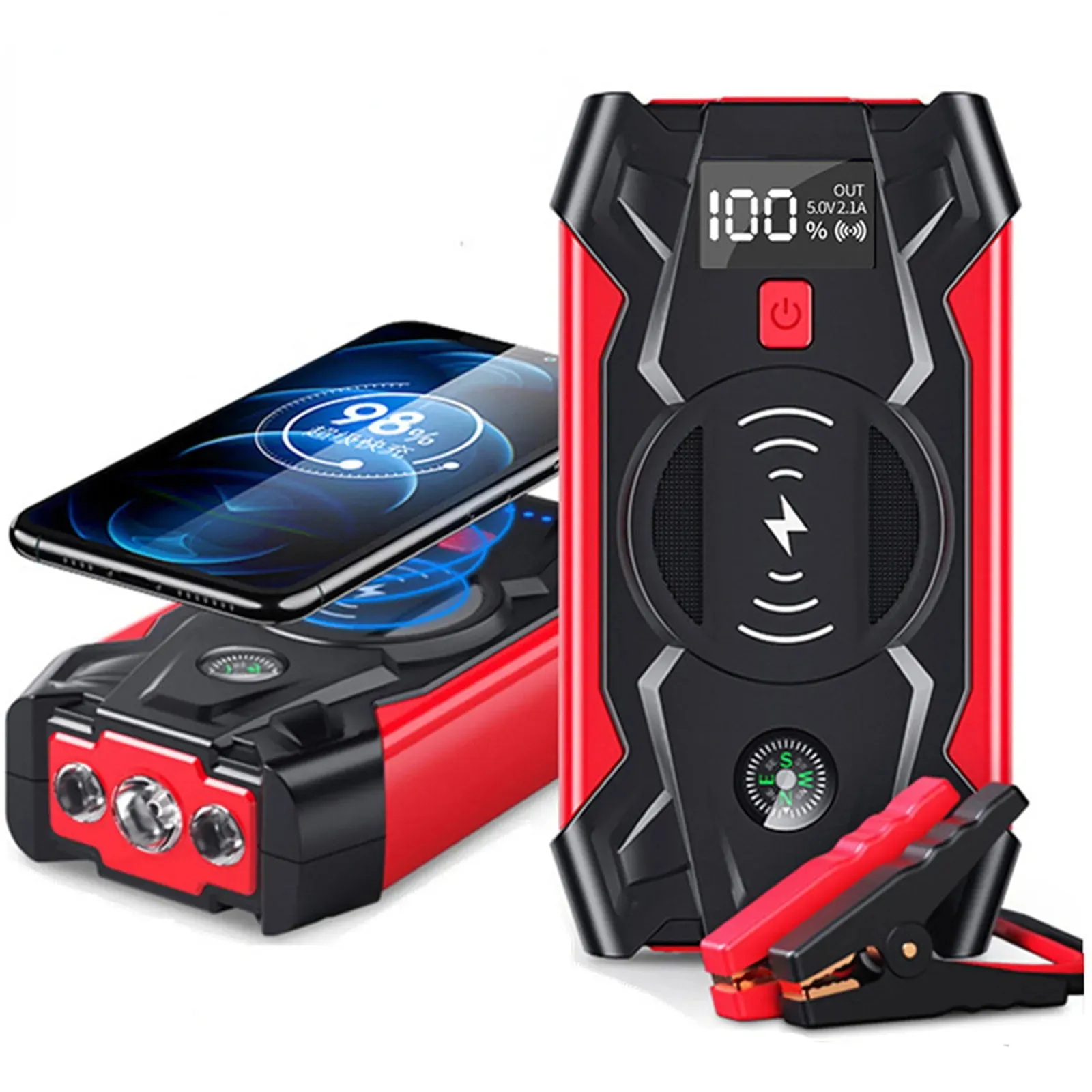 Super Condensateur portable booster batterie de voiture 12vjump starter 12000mah power bank avec compresseur d'air flash light