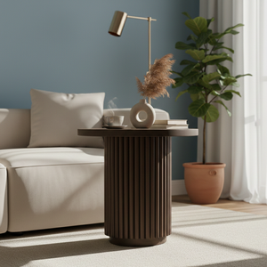 โต๊ะข้างไม้สักแท้ลายร่อง ดีไซน์หรูหรา สไตล์ร่วมสมัย มินิมอล เหมาะสำหรับห้องนั่งเล่น โรงแรม อพาร์ทเมนท์ เฟอร์นิเจอร์ดีไซเนอร์ - Product Image 2