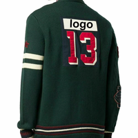 Cardigan en laine 100% sur mesure, nouveau design, manches longues, col en V, logo de la marque, tricoté, avec patch en chenille personnalisé, pull pour homme