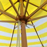 Parasol de terrasse octogonal 8FT jaune et blanc rayé, avec mât en aluminium et système de tension par corde, pour jardin extérieur