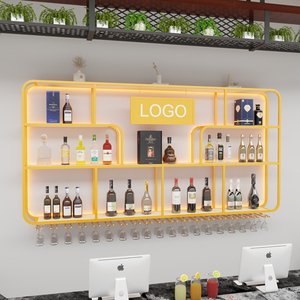 New Home Furniture Wall-mounted Red Wine Rack Luminous Display Restaurants Billiard <strong>Halls</strong> Counter Bar Wood Panel Metal Modern - Product Image 4